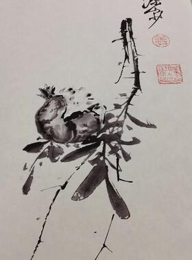 徐渭熟石榴图复古国画字画竖幅挂