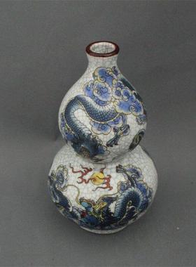 景德镇仿古陶瓷乾隆粉彩彩龙戏珠图葫芦摆件家居装饰展柜收藏做旧
