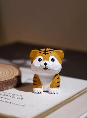 【精品版】寅虎手工木雕小摆件卡通可爱十二生肖系列装饰品礼物