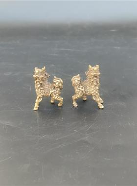 复古纯黄铜麒麟桌面小摆件迷你瑞兽古玩手把件招财火麒麟中式装饰