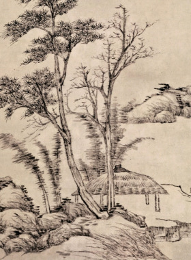 清吴历国画真迹夕阳秋影图复古字