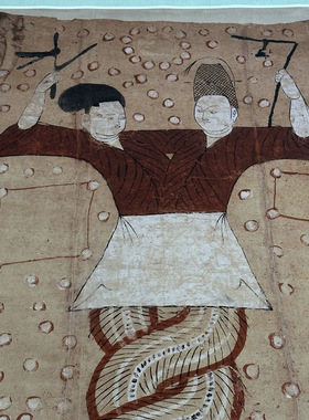 唐代壁画伏羲女娲像复古书画真迹