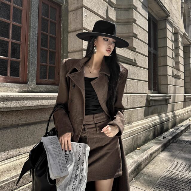 Blackgirl【新德古拉】羊绒毛呢大衣英伦御姐风高级气质长款外套