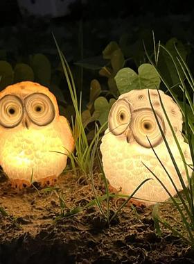 阳台布置装饰户外庭院露台装饰园艺太阳能猫头鹰创意点亮花园装饰