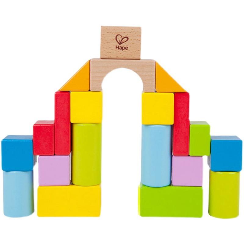 益智拼搭积木建筑形状20大颗粒1盒小孩玩具彩色木质拼搭玩具 - 图3