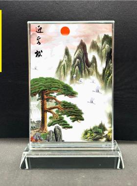 国画 画九鱼图九条鱼装饰画 画流水生财荷花迎客水晶摆饰工艺礼品