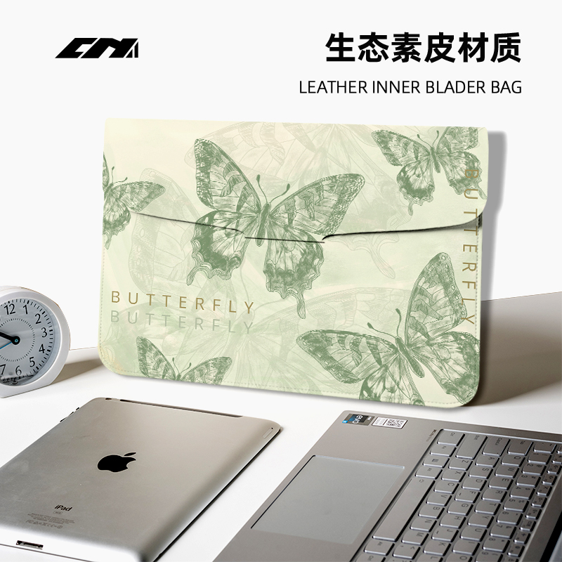 蝴蝶飞舞笔记本翻盖电脑包女生适用于华为matebook14寸苹果macbook15.6寸轻薄内胆包联想小新pro16平板保护套 - 图1