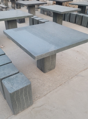 石桌石凳户外庭院花园别墅家用大理石圆桌子天然花岗岩石头桌椅