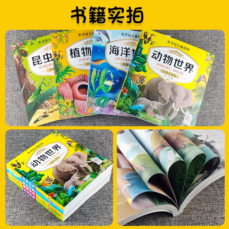 动物世界百科全书全套4册DK博物大百科彩图注音版少儿奇趣植物海洋生物昆虫世界儿童科普百科全书绘本小学生一二年级阅读课外书籍