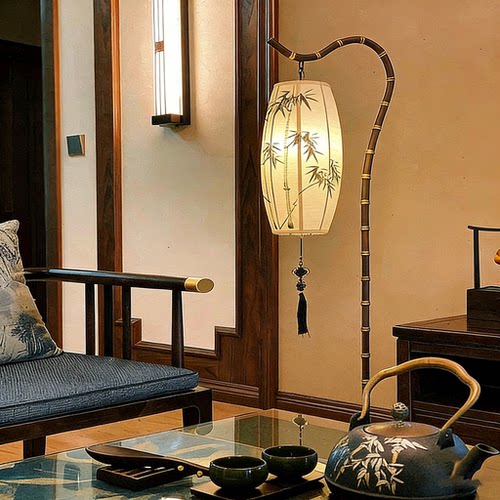 手绘新中式落地灯仿古酒店茶楼立式现代复古铁艺书房卧室落地台灯 - 图2