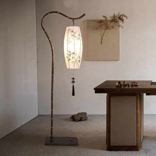 手绘新中式落地灯仿古酒店茶楼立式现代复古铁艺书房卧室落地台灯 - 图0