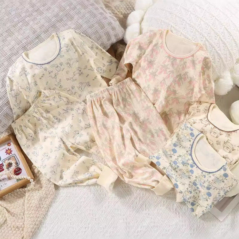 儿童秋衣秋裤无骨竖条棉毛睡衣中大童女孩卡通家居服套装,淘宝优惠券,粉丝福利购,淘宝优惠卷