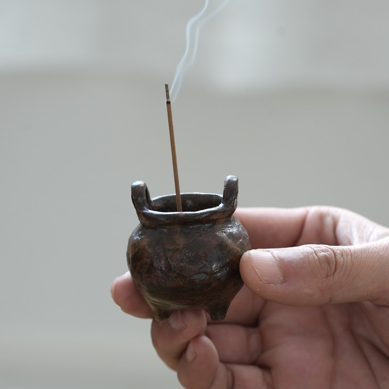 日式手工粗陶小香炉迷你家用室内香熏炉陶瓷三足鼎炉线香道香插炉,淘宝优惠券,粉丝福利购,淘宝优惠卷