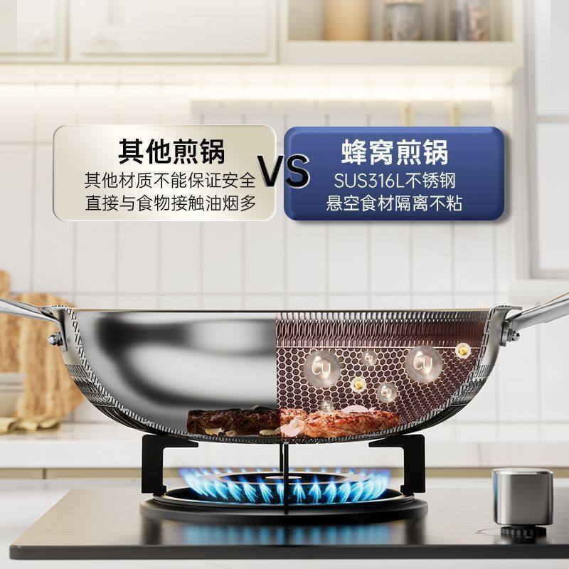德国316不锈钢蜂窝炒锅不沾无涂层炒菜锅家用平底电磁炉燃气通用,淘宝优惠券,粉丝福利购,淘宝优惠卷