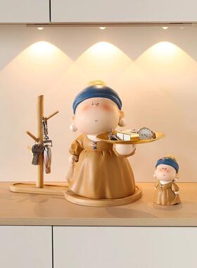 大艺术家入户玄关钥匙收纳戴珍珠耳环少女托盘样品房酒店轻奢摆件