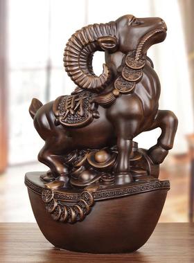 实木招财生肖羊摆件客厅玄关博古架办公室中式木质羊生日工艺礼品