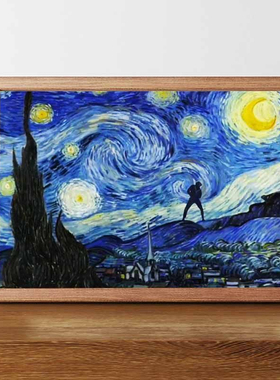 坤夜恶搞梵高星月夜世界名画相框蔡徐坤搞笑挂画鸡你太美装饰摆件