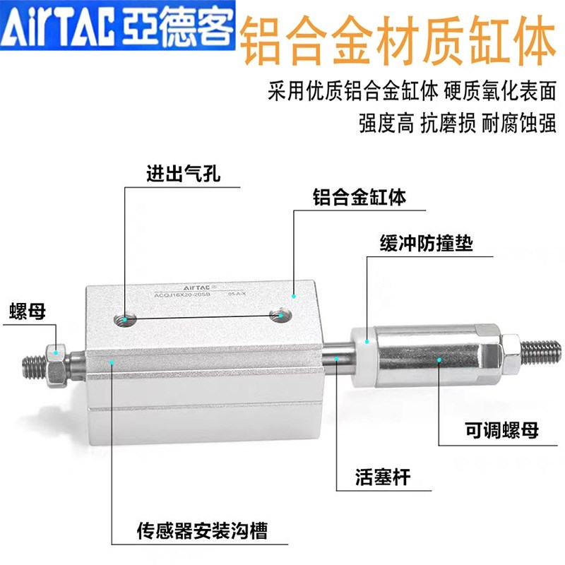 亚德客ACQJ16X15-10SB 12X20X25 63X30X35X40X50X75S带磁可调气缸 - 图1