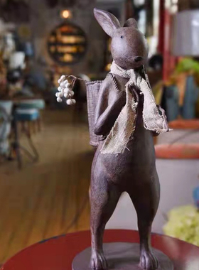 美式仿古树脂小兔背篓庭院创意摆件花架收纳客厅玄关桌面家用装饰