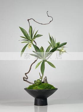 新中式仿真花艺永生苔藓盆景小原流插花艺茶室样板间创意绿植摆件