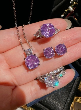 意大利复古鸽子蛋排列宝石戒指 Vintage 鸢尾紫皇冠锆石戒指