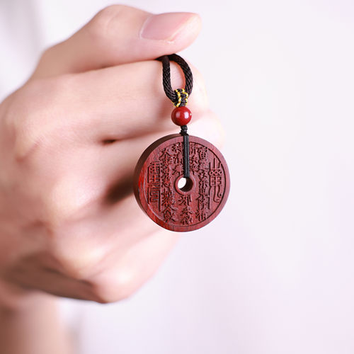 月印百川山鬼花钱小叶紫檀吊坠蛇本命年道家男女款平安扣文玩挂件 - 图2