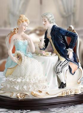 欧式家居创意陶瓷人物摆件蕾丝瓷偶饰品装饰创意现代纯手工精致