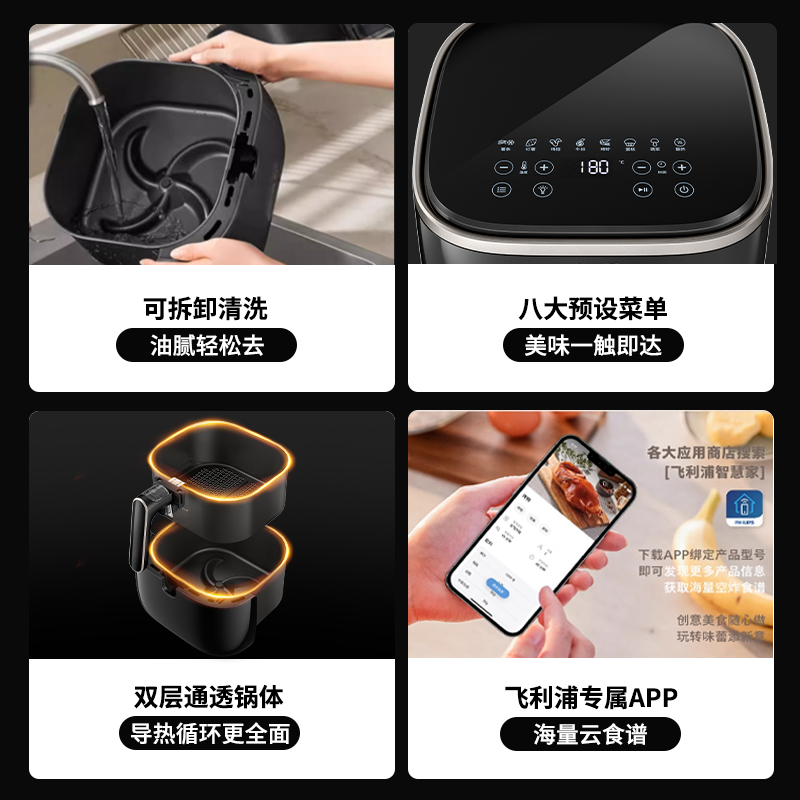 飞利浦空气炸锅家用新款大容量可视多功能一体旗舰电烤箱炸锅官方