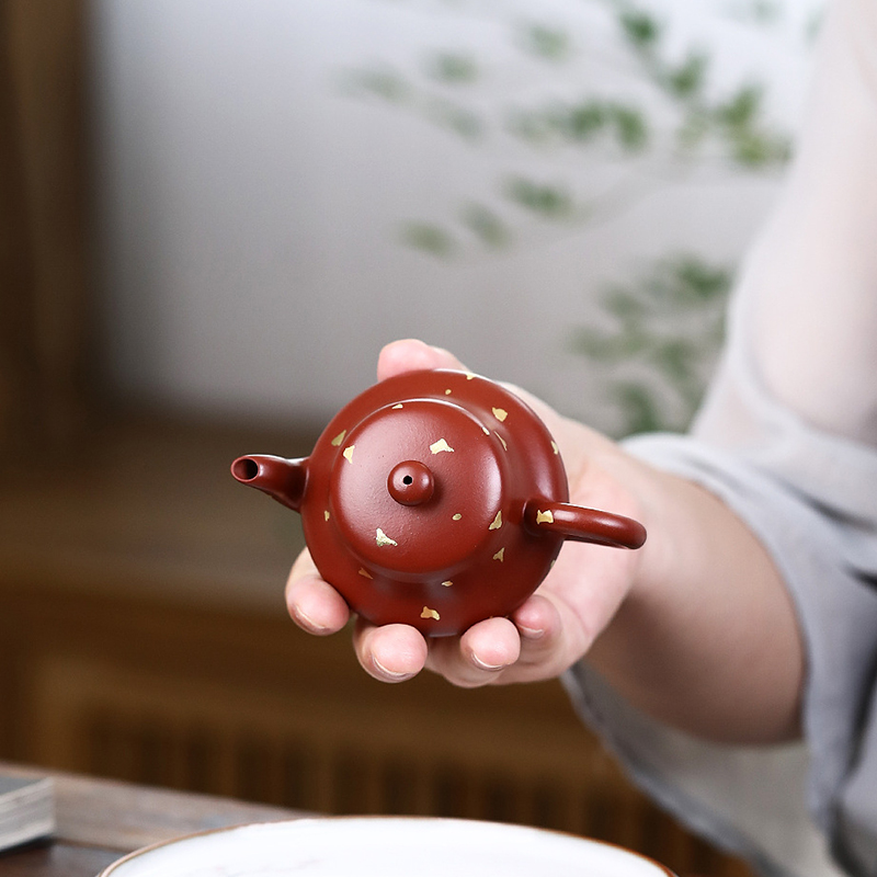 宜兴紫砂壶原矿大红袍撒金君德中式手工礼品泡茶器国风茶具 100ml