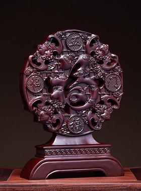 黑檀木雕五福临门桌面摆件实木家居客厅酒柜玄关福字装饰乔迁送礼