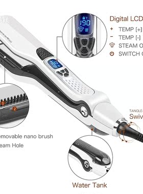 Steam Hair Straightener Brush Ceramic Flat Iron Professional