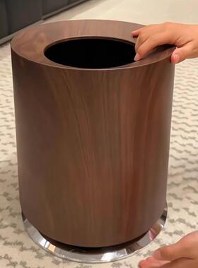 木纹垃圾桶中古风直投大号轻奢客厅卧室双层纸篓高颜值无盖垃圾架