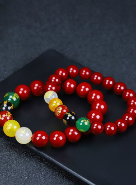 天然纯正朱砂手串手工串珠正品紫金砂五路财神手串财神爷转运手链