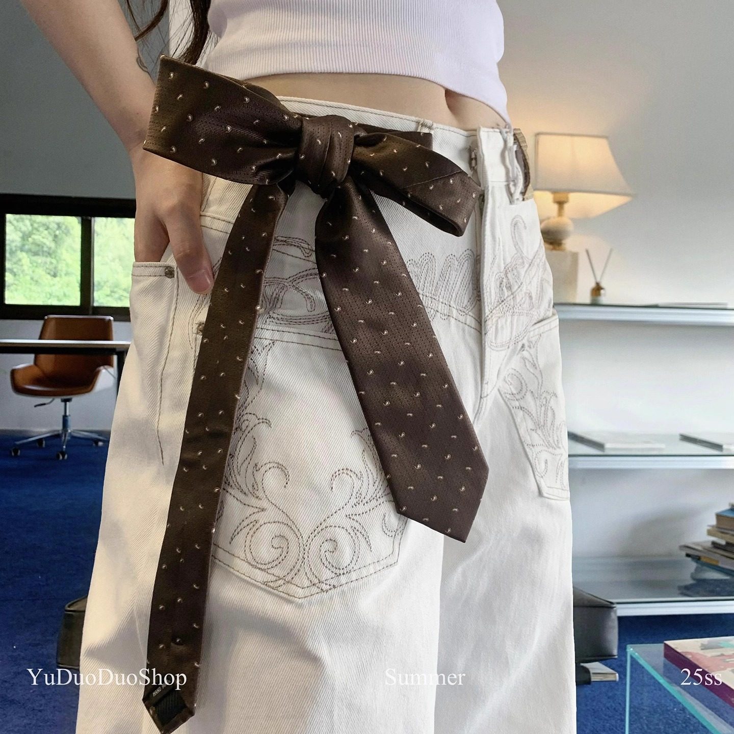 2025秋冬美拉德复古波点领带女棕色老钱风长条丝巾时髦辣妹腰带潮,淘宝优惠券,粉丝福利购,淘宝优惠卷