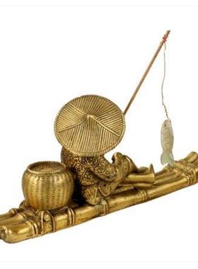 黄铜江太公钓鱼人物饰品钓鱼渔夫居家钓鱼客厅吸引财富装饰礼品饰