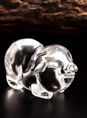 天然白水晶十二生肖小摆件本命年属猪吉祥物客厅桌面摆设家居饰品