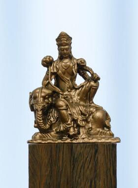 简修行白象普贤王如来文殊普贤佛像坐像黄铜像雕像精致迷你随身佛