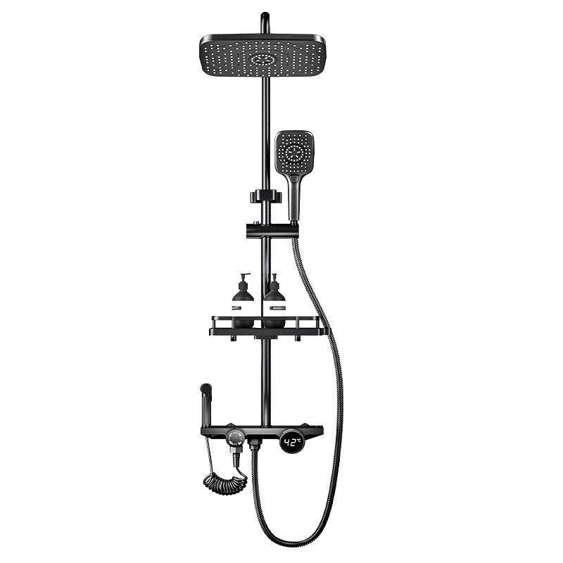 全铜家用黑色增压卫浴室淋雨喷头沐浴器明装德国恒温淋浴花洒套装