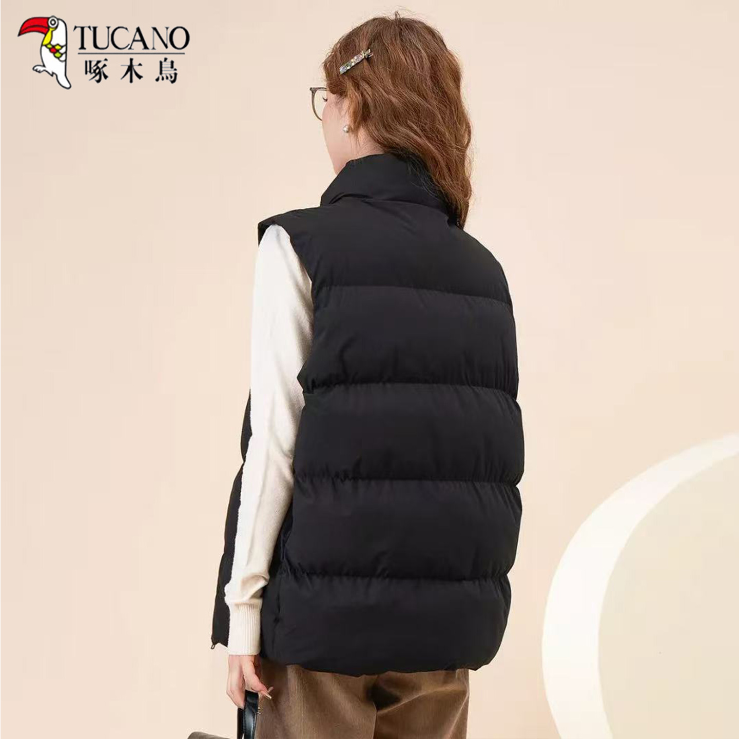 TUCANO啄木鸟羽绒棉宽松马甲女短款立领拉链保暖背心外套时尚百搭 - 图3