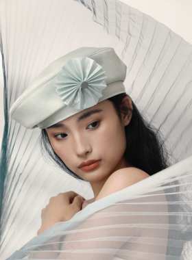 孙怡同款原创设计立体折纸花贝雷帽女文艺时尚春秋新款优雅法式