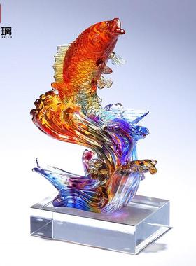 高档琉璃锦鲤鱼摆件升职加薪结婚礼物送新人开 业乔迁客厅酒柜装