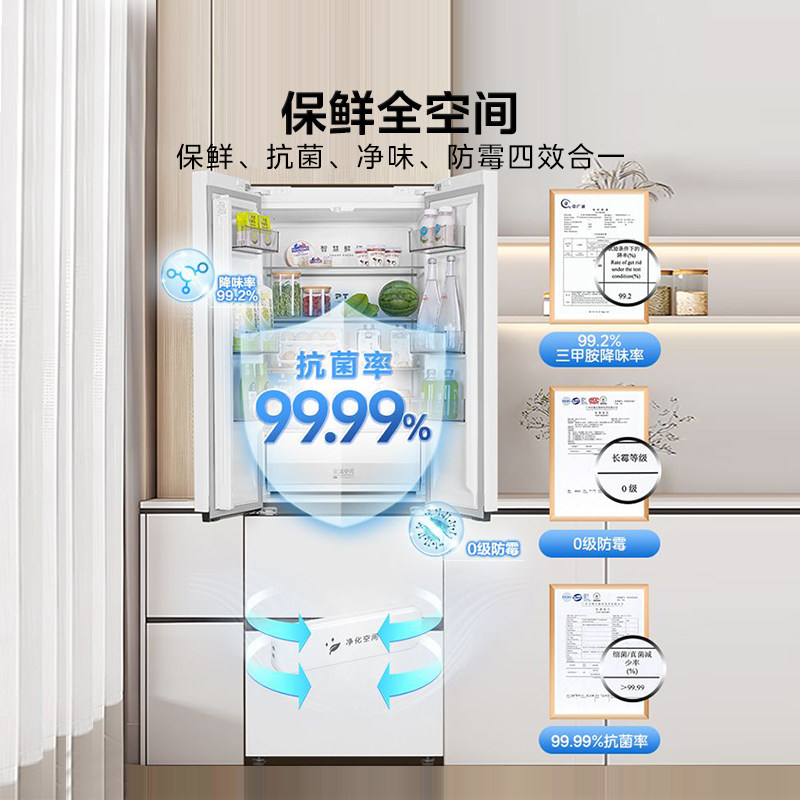 美的云朵M60cm超薄420零嵌入式冰箱白色法式多门双开四门家用无霜