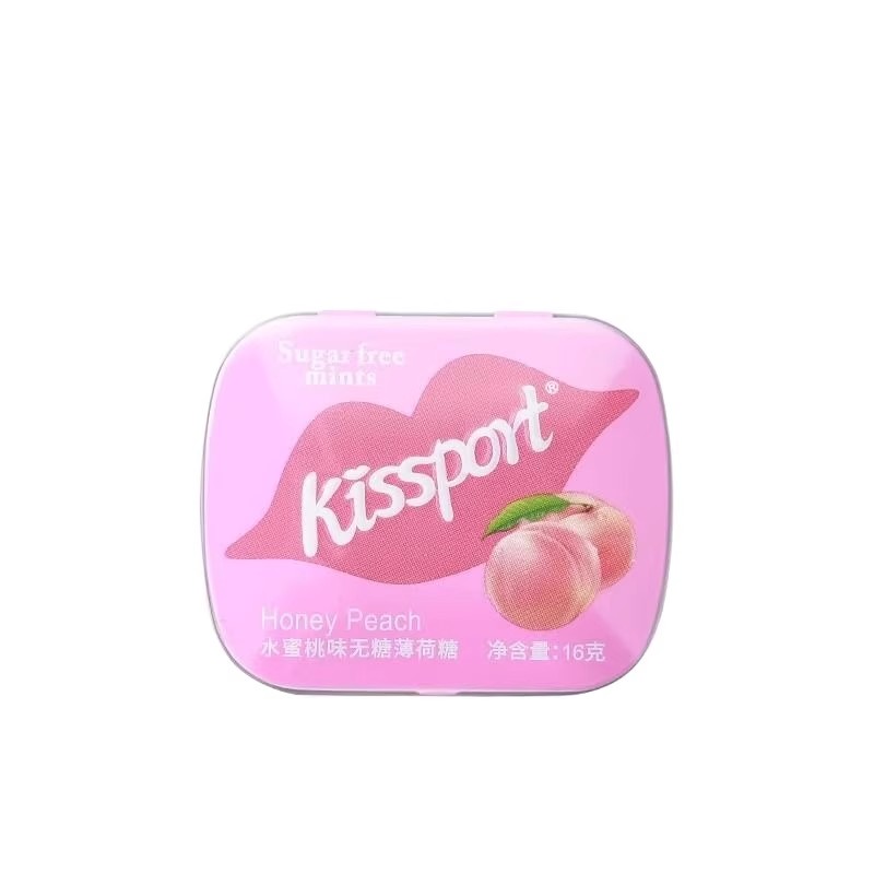 kissport无糖薄荷糖果清新口气亲嘴糖零食亲吻糖维c盒装葡萄柠檬