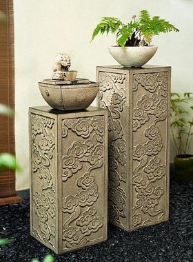 新中式祥云展示柱仿石柱墩子石墩室内客厅玄关办公室落地装饰摆件