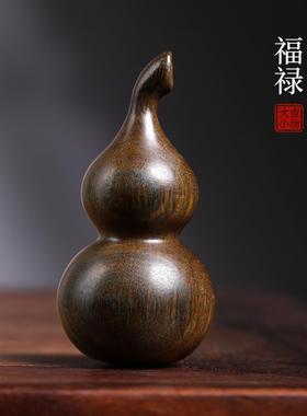 天然绿檀木雕刻小葫芦实木葫芦摆件手把件挂件盘玩爸爸父亲节礼物