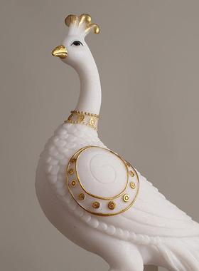 轻奢孔雀装饰摆件客厅桌面电视柜玄关装饰品新中式复合砂岩工艺品