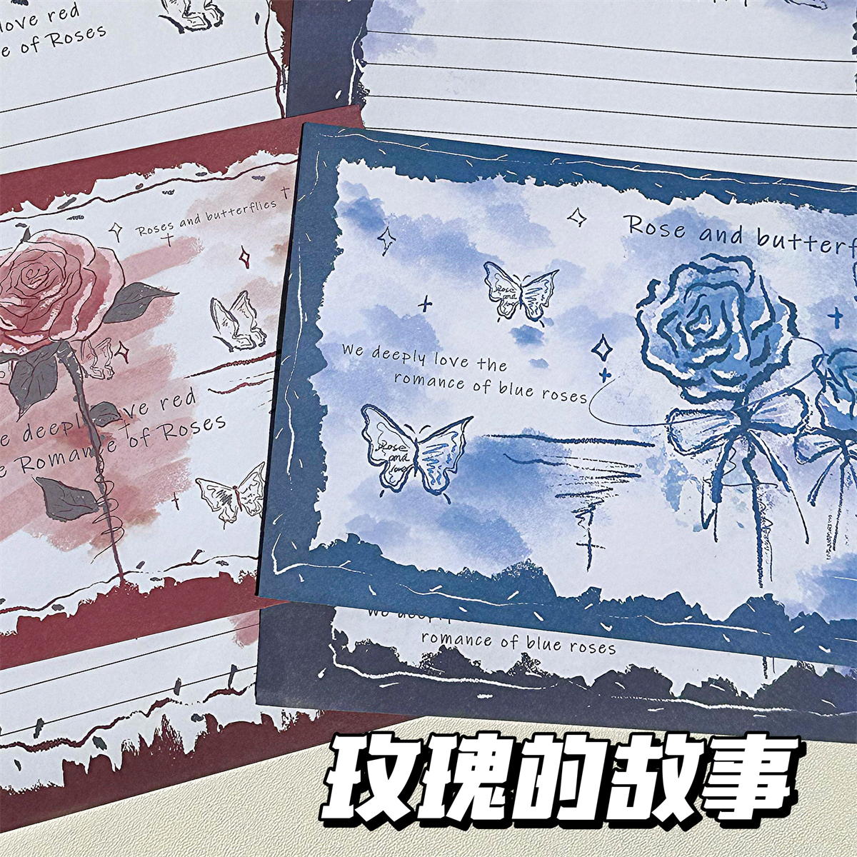 手写花语玫瑰信封信纸套装复古ins插画信封祝福创意贺卡浪漫礼物 - 图2