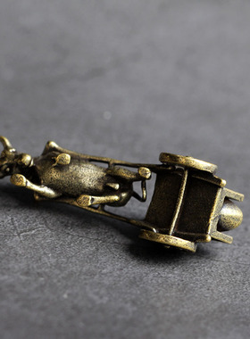 实心纯黄铜办公桌面小摆件牛拉元宝车古铜茶宠饰品工艺品手把玩件