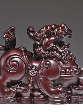 黑檀木雕貔貅摆件实木大号一对工艺品客厅家居办公室装饰开业送礼