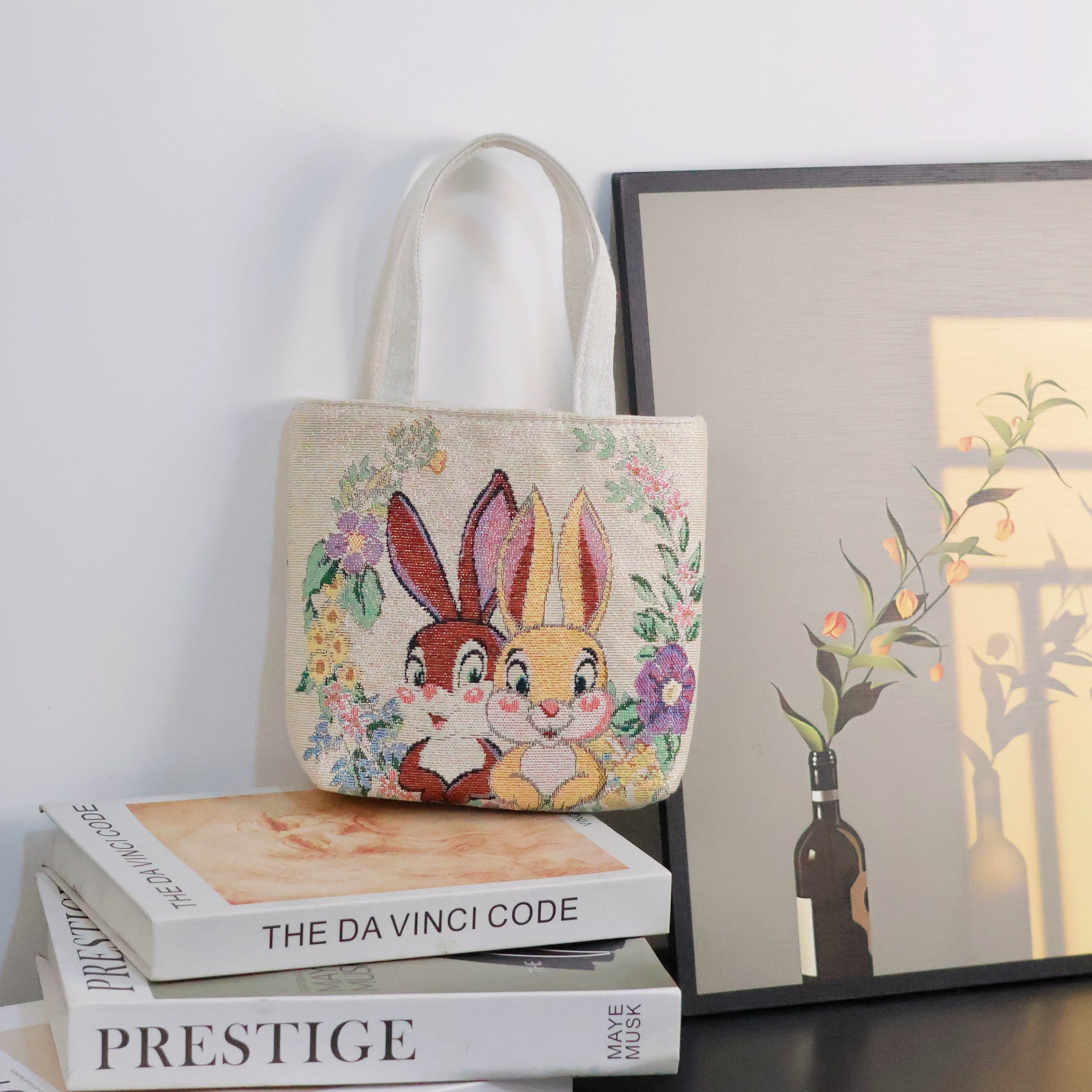 新款可爱双面刺绣帆布手提包拉链外出百搭上班小拎包便携手机包,淘宝优惠券,粉丝福利购,淘宝优惠卷